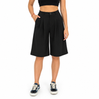 Damen Hose mit Hoher Taille | Lockere Passform, Weites Bein & Falten | Einfarbige Hose mit Taschen, Elastischem Rücken & Reißverschluss | Schmid