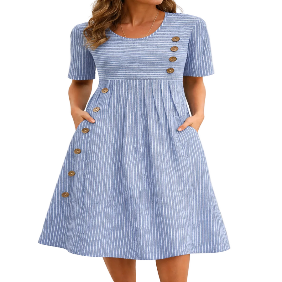 Damen - Midikleid Gestreiftes Kleid mit Ärmeln