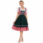 Damen Dirndl-Set aus Mischgewebe | Reguläre Passform & Karierte Träger | Schürzen-Outfit mit Schnüroberteil für Oktoberfest & Partys | Schmid
