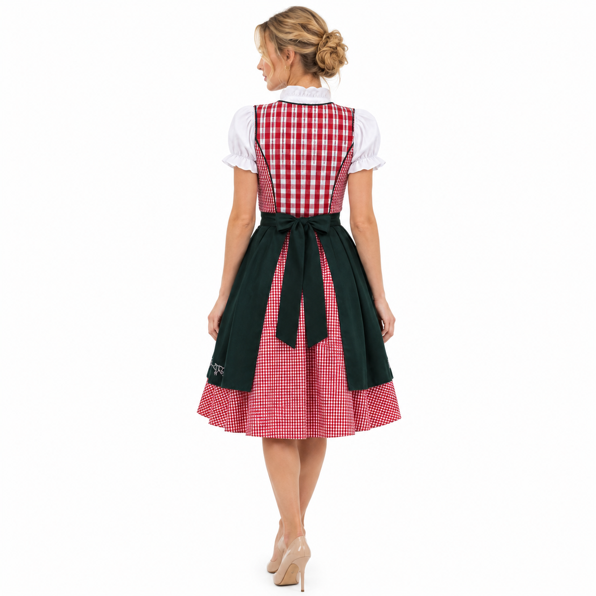 Damen Dirndl-Set aus Mischgewebe | Reguläre Passform & Karierte Träger | Schürzen-Outfit mit Schnüroberteil für Oktoberfest & Partys | Schmid