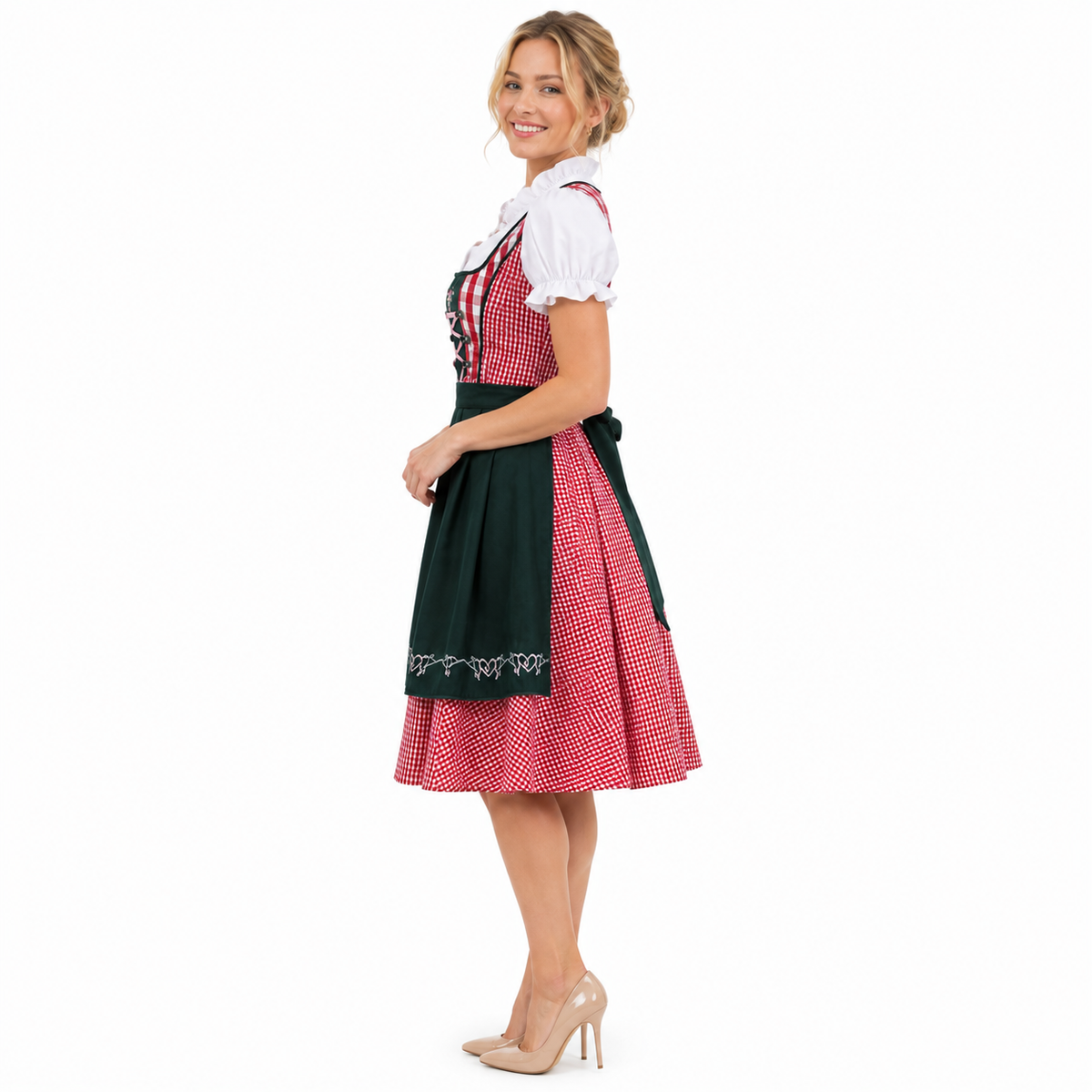 Damen Dirndl-Set aus Mischgewebe | Reguläre Passform & Karierte Träger | Schürzen-Outfit mit Schnüroberteil für Oktoberfest & Partys | Schmid