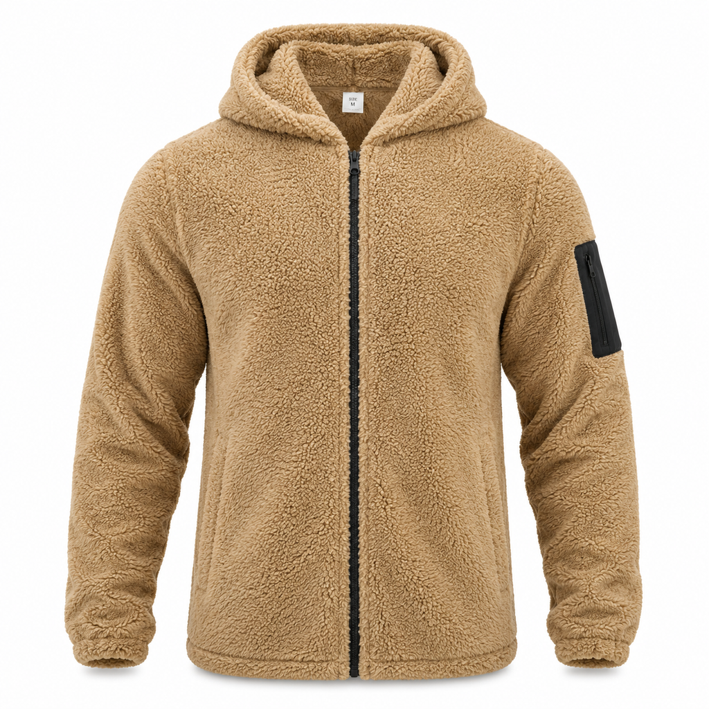 Herren Fleecejacke mit Kapuze | Reißverschluss & Seitentaschen | Langärmlige Jacke für Alltag, Herbst & Winter | Schmid
