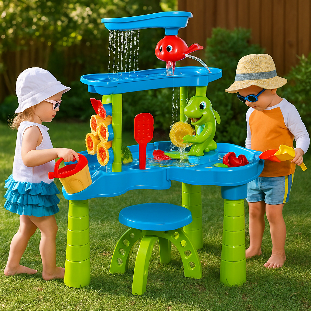 AquaAdventure – Sansevandsbord mit Wasserfall für Outdoor-Spiel
