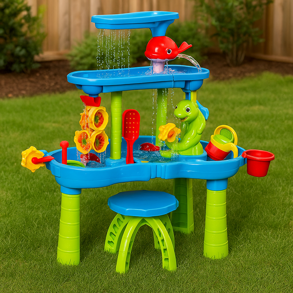 AquaAdventure – Sansevandsbord mit Wasserfall für Outdoor-Spiel