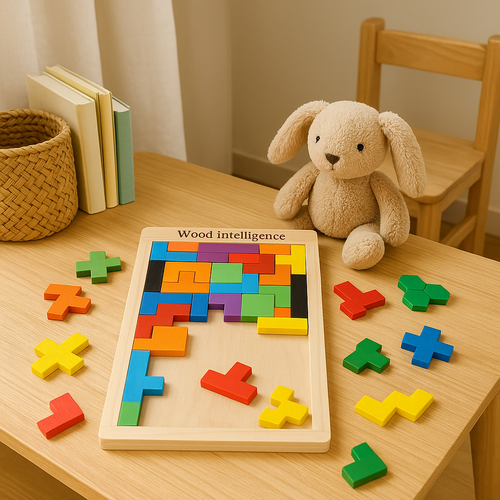 3D Holz‑Tangram Puzzle für Kinder mit Farbigen Blöcken