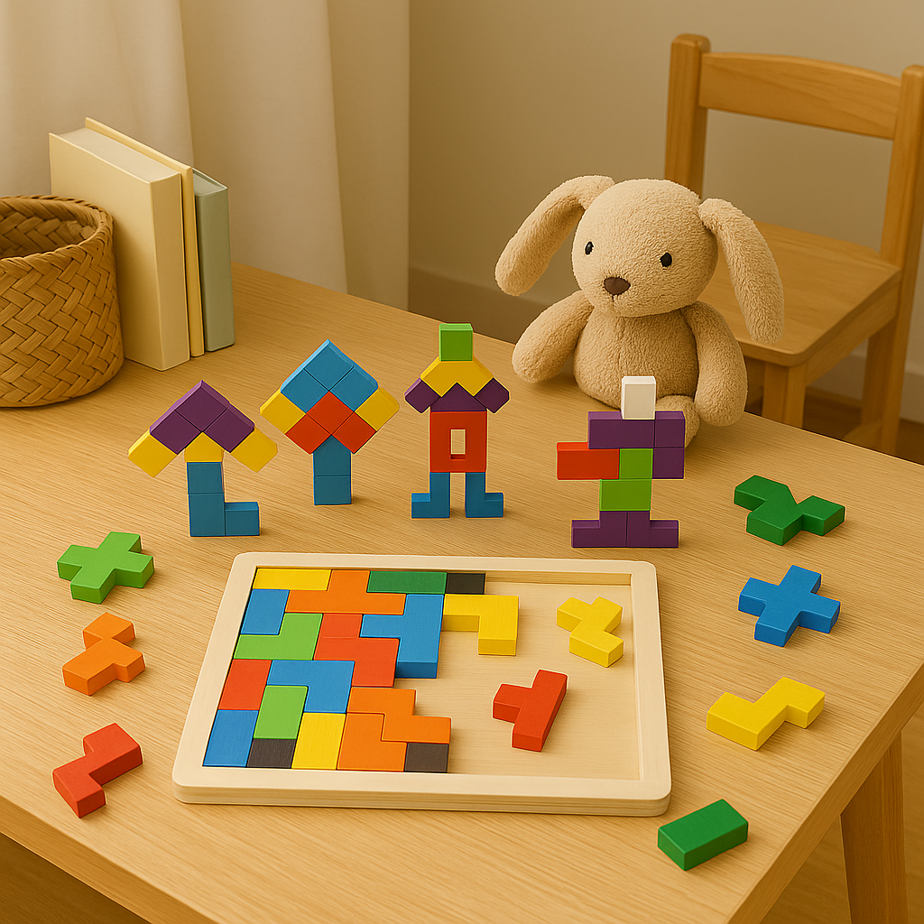 3D Holz‑Tangram Puzzle für Kinder mit Farbigen Blöcken