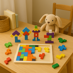 3D Holz‑Tangram Puzzle für Kinder mit Farbigen Blöcken