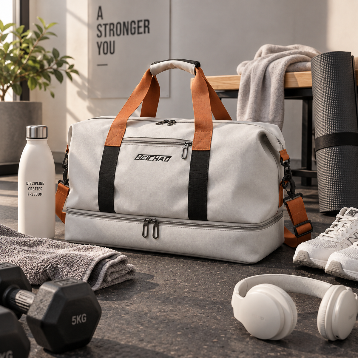 Sporttasche aus Oxford 600D | Schuh- & Nass-Trocken-Fächer | Reisetasche mit Trolley-Befestigung & Yogamatten-Gurt | Schmid