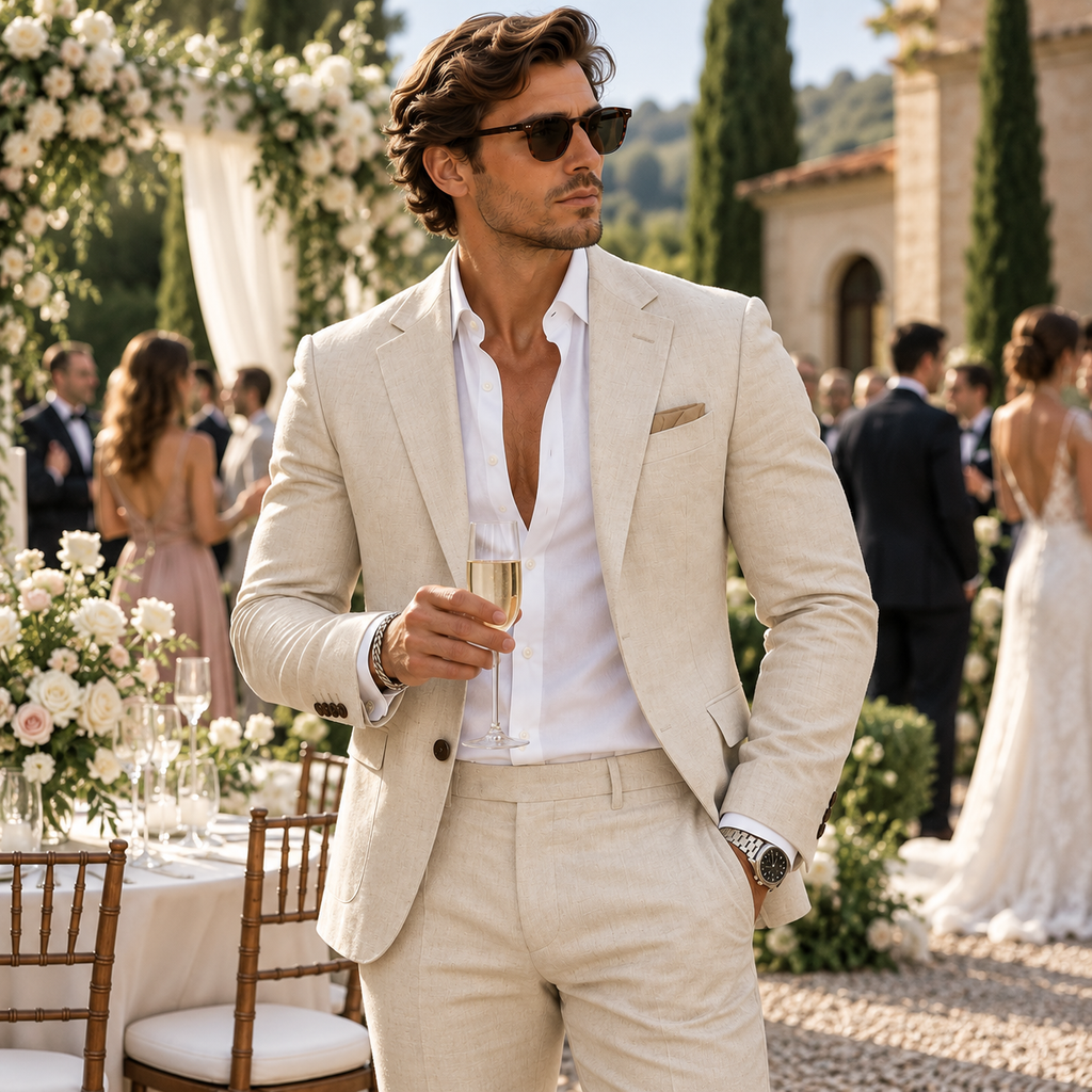 Herrenanzug aus Leinen | Slim Fit & Leichte Konstruktion | Koordiniertes Anzugset für Veranstaltungen, Freizeit & Sommer | Schmid