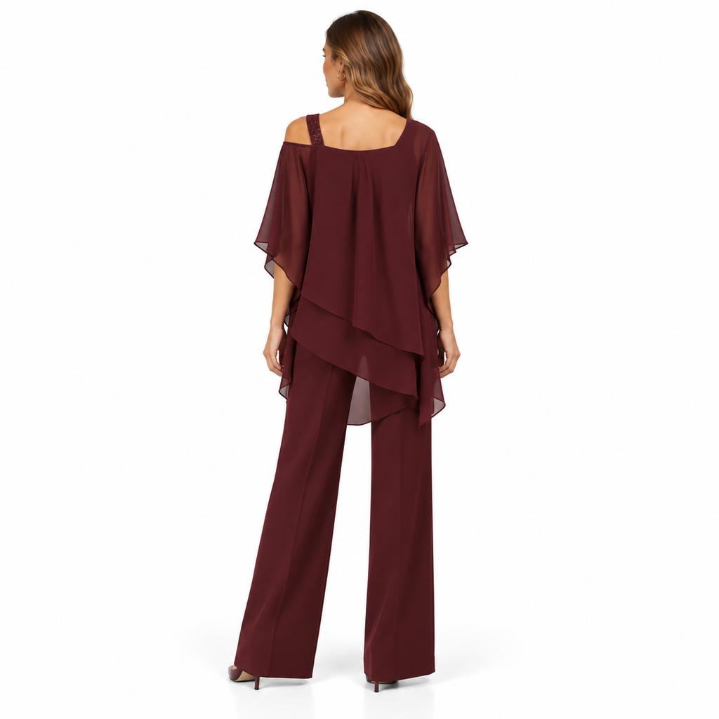 Damen Zweiteiler aus Polyester & Baumwolle | Lagenbluse & Passende Unterteile | Kombiniertes Set für Alltag & Freizeit | Schmid