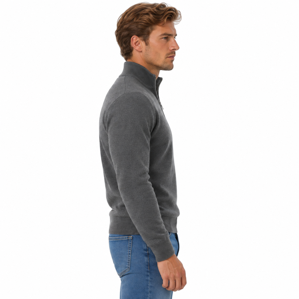 Herren Strickpullover aus Baumwolle | V-Ausschnitt & Reißverschlussdetails | Klassischer Langarmpullover für Alltag & Lagenlook | Schmid