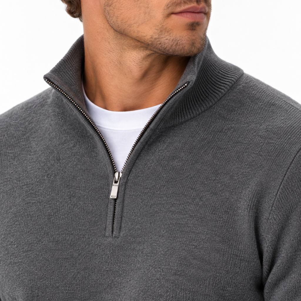 Herren Strickpullover aus Baumwolle | V-Ausschnitt & Reißverschlussdetails | Klassischer Langarmpullover für Alltag & Lagenlook | Schmid
