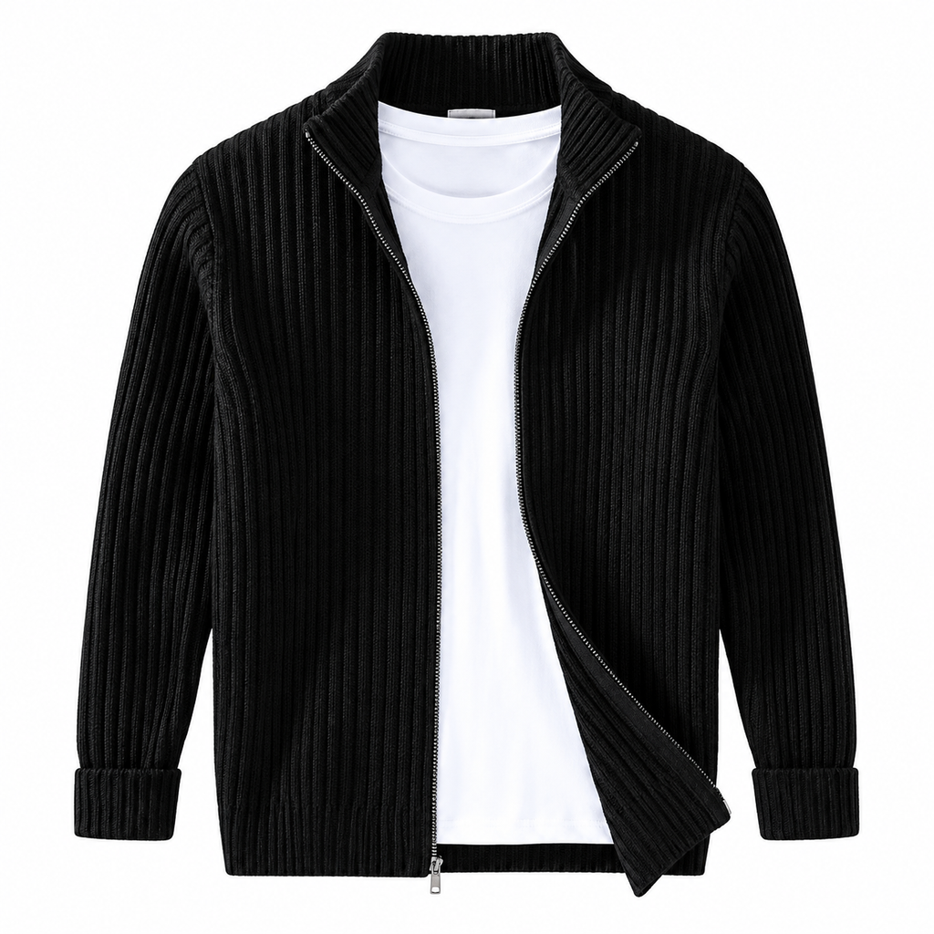 Herren Ribstrick-Cardigan | Durchgehender Reißverschluss & Hoher Kragen | Langarm-Strickjacke für Herbst & Winter | Schmid