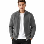 Herren Ribstrick-Cardigan | Durchgehender Reißverschluss & Hoher Kragen | Langarm-Strickjacke für Herbst & Winter | Schmid