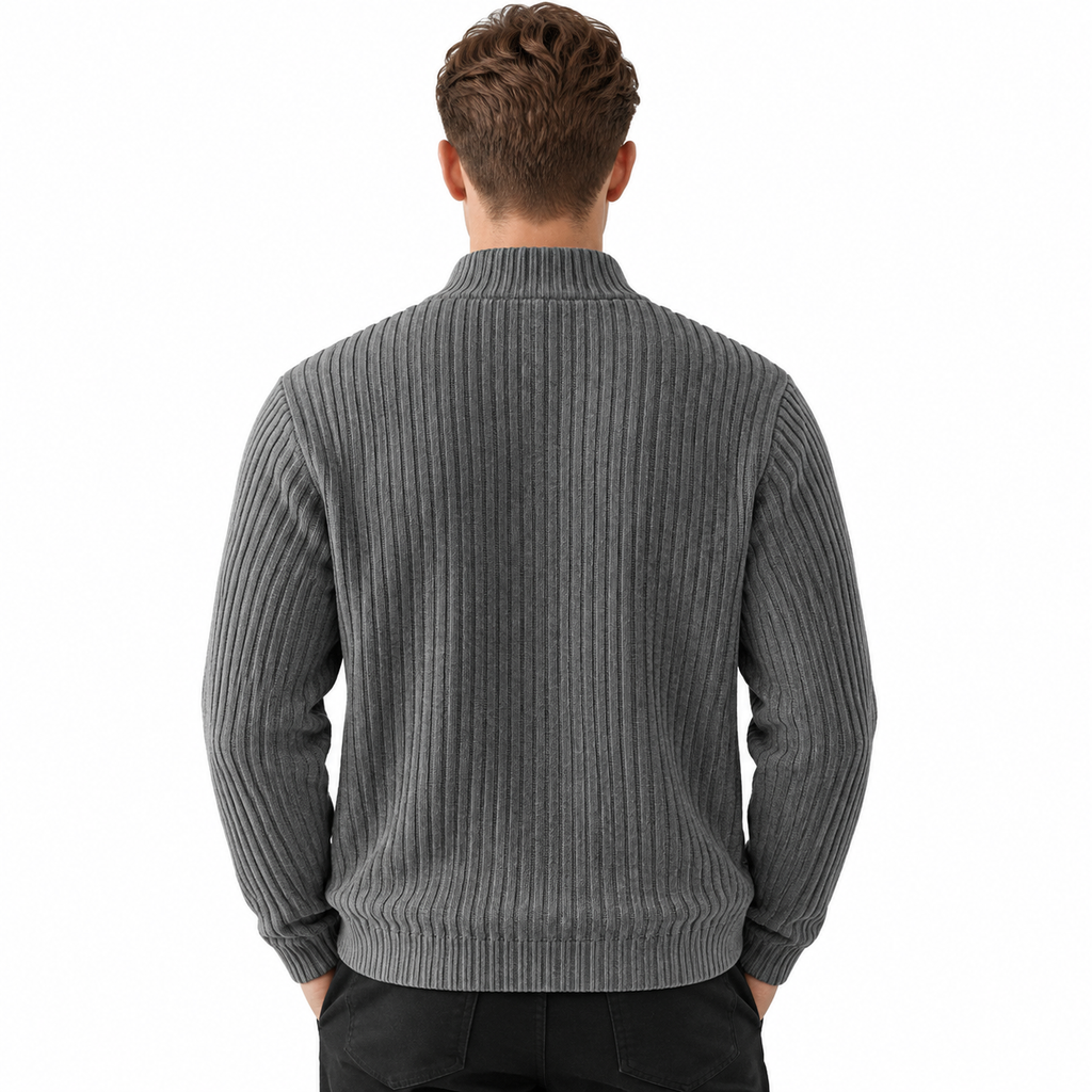 Herren Ribstrick-Cardigan | Durchgehender Reißverschluss & Hoher Kragen | Langarm-Strickjacke für Herbst & Winter | Schmid