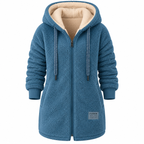 Damen Lange Fleecejacke | Gefütterte Kapuze mit Kordelzug & Frontreißverschluss | Strukturierte Freizeitjacke mit Taschen | Schmid