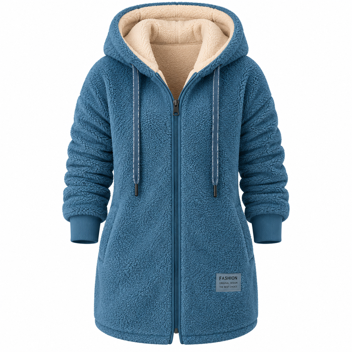 Damen Lange Fleecejacke | Gefütterte Kapuze mit Kordelzug & Frontreißverschluss | Strukturierte Freizeitjacke mit Taschen | Schmid