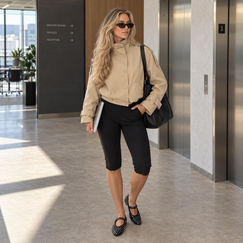 Damen Capri-Hose aus Spandex-Nylon-Mix | Hohe Taille & Enganliegender Stretch-Schnitt | Knielange Hose mit Seitenschlitzen für Freizeit & Abend | Schmid