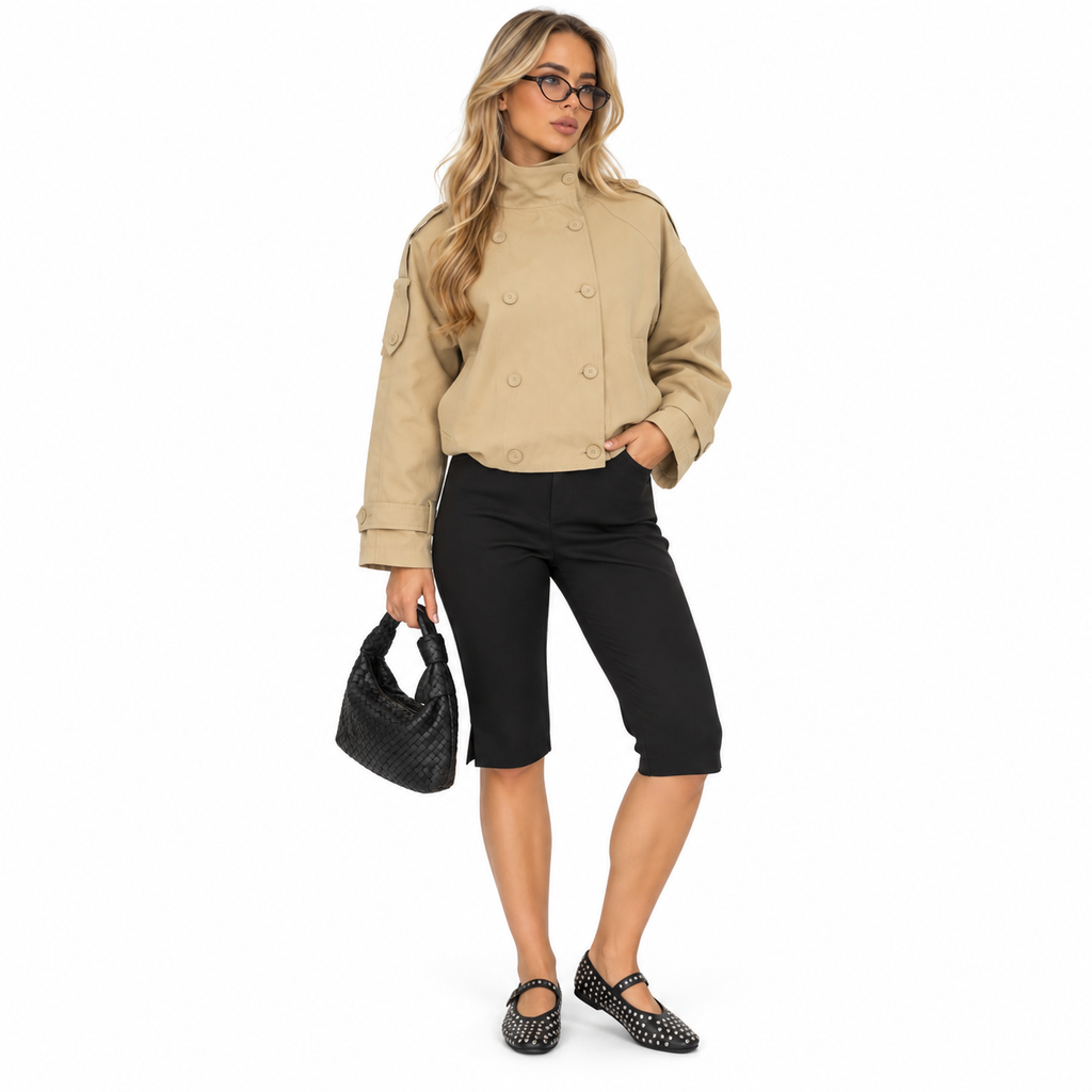 Damen Capri-Hose aus Spandex-Nylon-Mix | Hohe Taille & Enganliegender Stretch-Schnitt | Knielange Hose mit Seitenschlitzen für Freizeit & Abend | Schmid