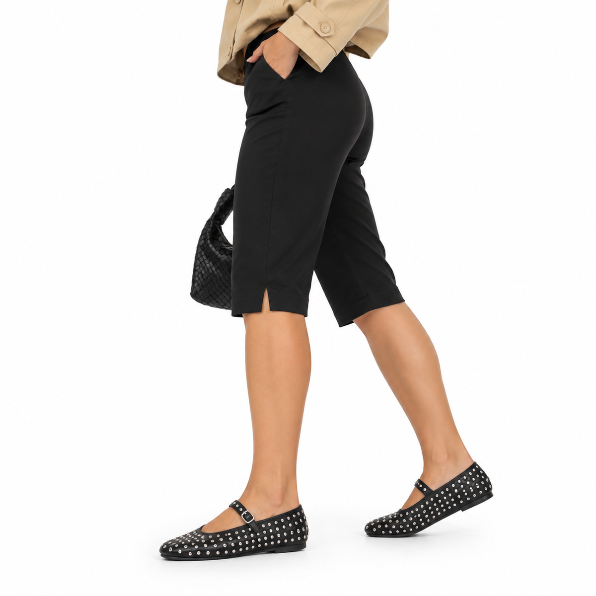Damen Capri-Hose aus Spandex-Nylon-Mix | Hohe Taille & Enganliegender Stretch-Schnitt | Knielange Hose mit Seitenschlitzen für Freizeit & Abend | Schmid