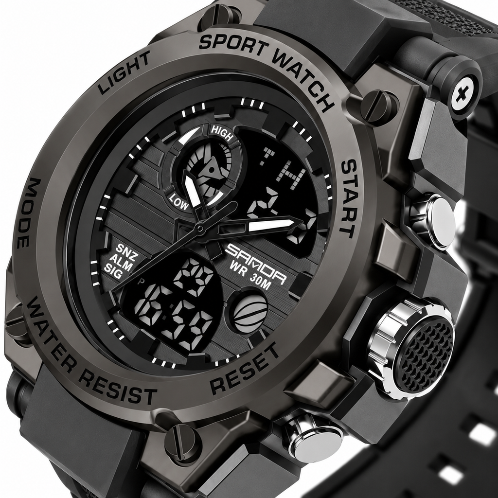 Herren Analog-Digital Sportuhr | Quarzwerk & Edelstahlgehäuse | 30m Wasserresistente Uhr mit Alarm & Stoppuhr | Schmid