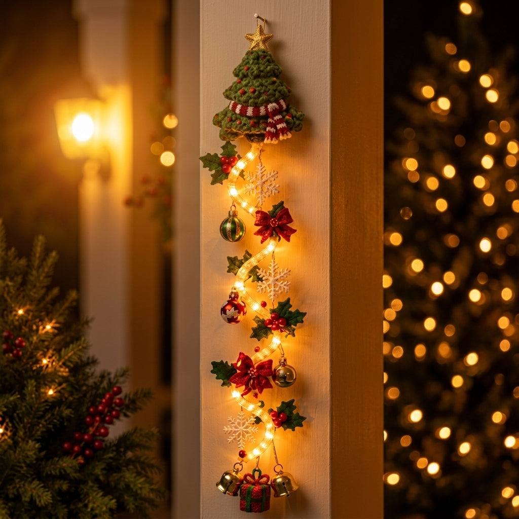 LED-Weihnachtshänger | Stoff- & Kunststoffkonstruktion mit Integrierter Beleuchtung | 50 cm Vertikale Dekoration für Türen & Wände | Schmid