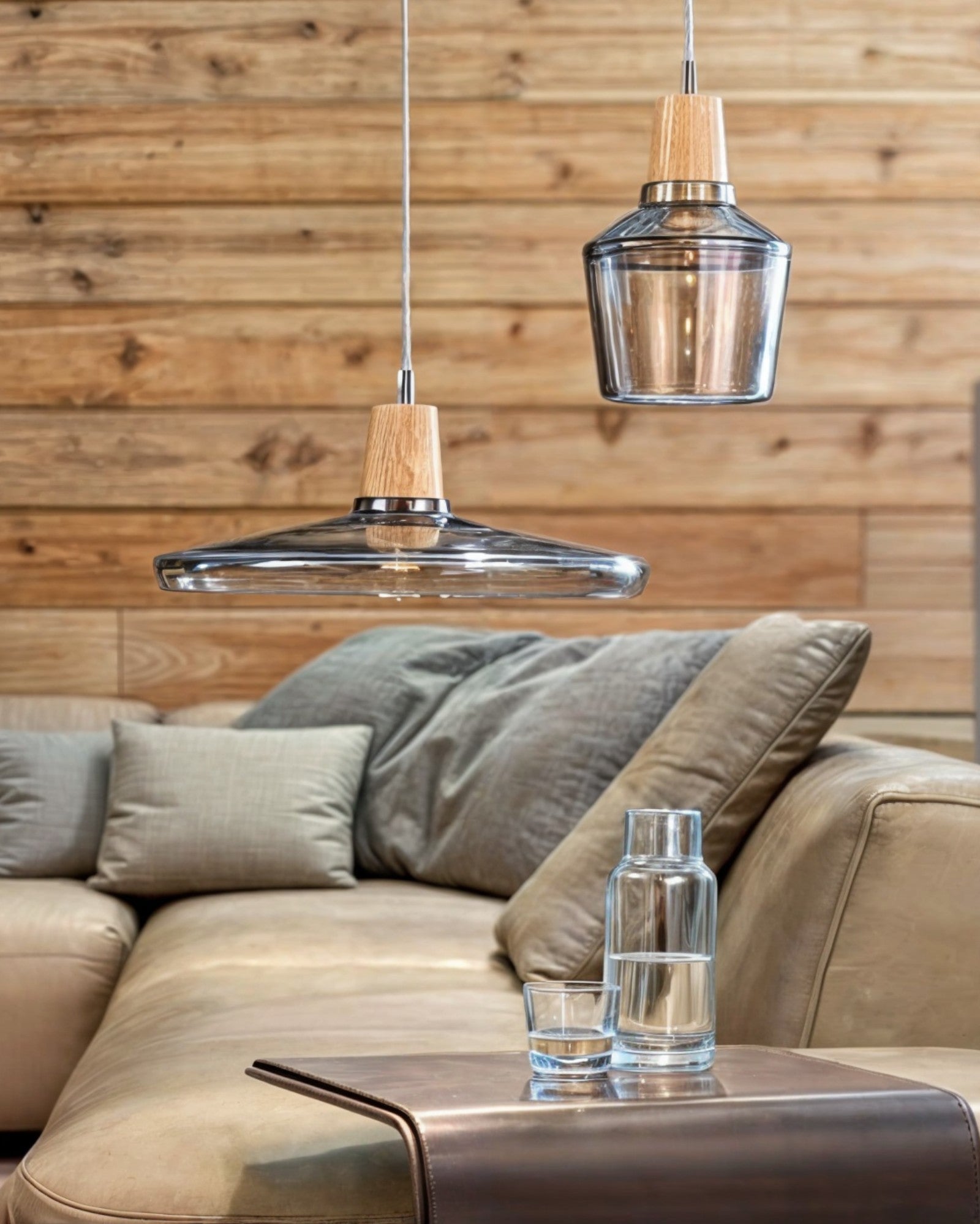 Loft Pendelleuchte – Glas und Holz, E27, Höhenverstellbar