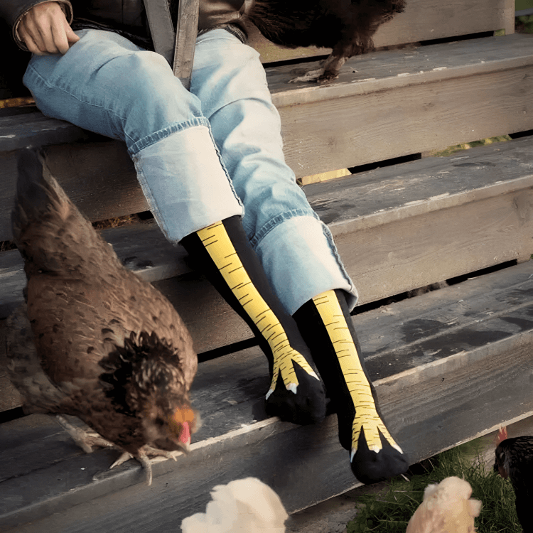Hühnerfuß Socken aus Baumwolle & Polyester | Knie- & Oberschenkelhoch Design | Kostümsocken für Partys & Freizeit | Schmid