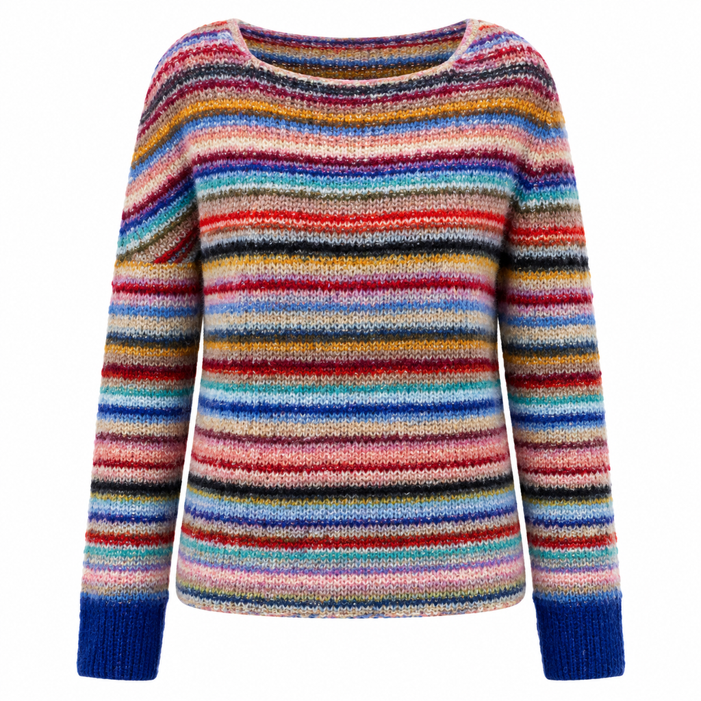 Damen Baumwoll-Strickpullover | Gestreiftes Retro-Design & Bootsausschnitt | Pullover für Alltag & Büro | Schmid