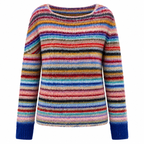 Damen Baumwoll-Strickpullover | Gestreiftes Retro-Design & Bootsausschnitt | Pullover für Alltag & Büro | Schmid