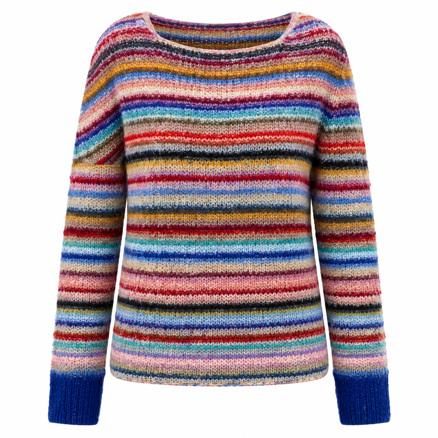 Damen Baumwoll-Strickpullover | Gestreiftes Retro-Design & Bootsausschnitt | Pullover für Alltag & Büro | Schmid