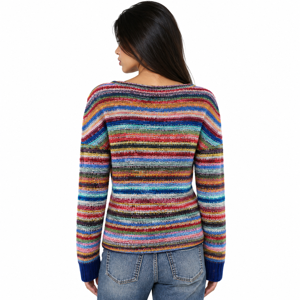 Damen Baumwoll-Strickpullover | Gestreiftes Retro-Design & Bootsausschnitt | Pullover für Alltag & Büro | Schmid