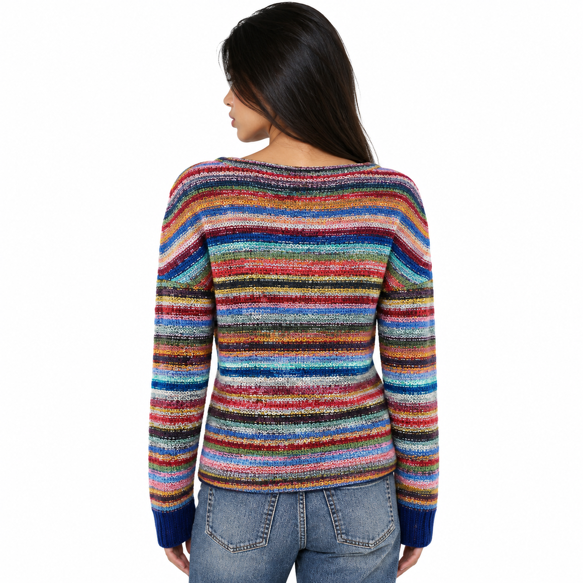 Damen Baumwoll-Strickpullover | Gestreiftes Retro-Design & Bootsausschnitt | Pullover für Alltag & Büro | Schmid