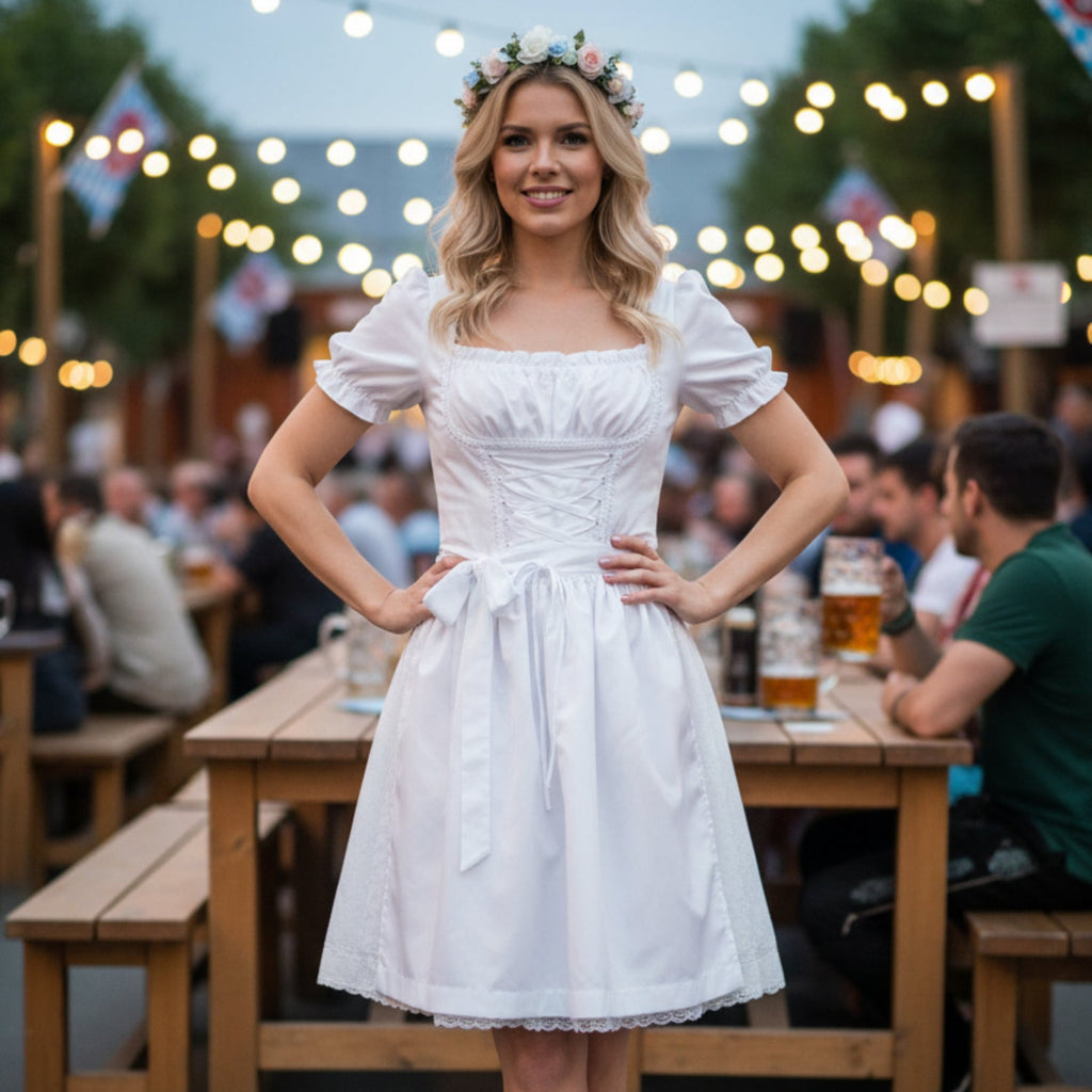 Damen Traditionelles Kleid aus Baumwolle | Puffärmel & Verstellbare Taillenschnürung | Festkleid für Oktoberfest & Kulturveranstaltungen | Schmid