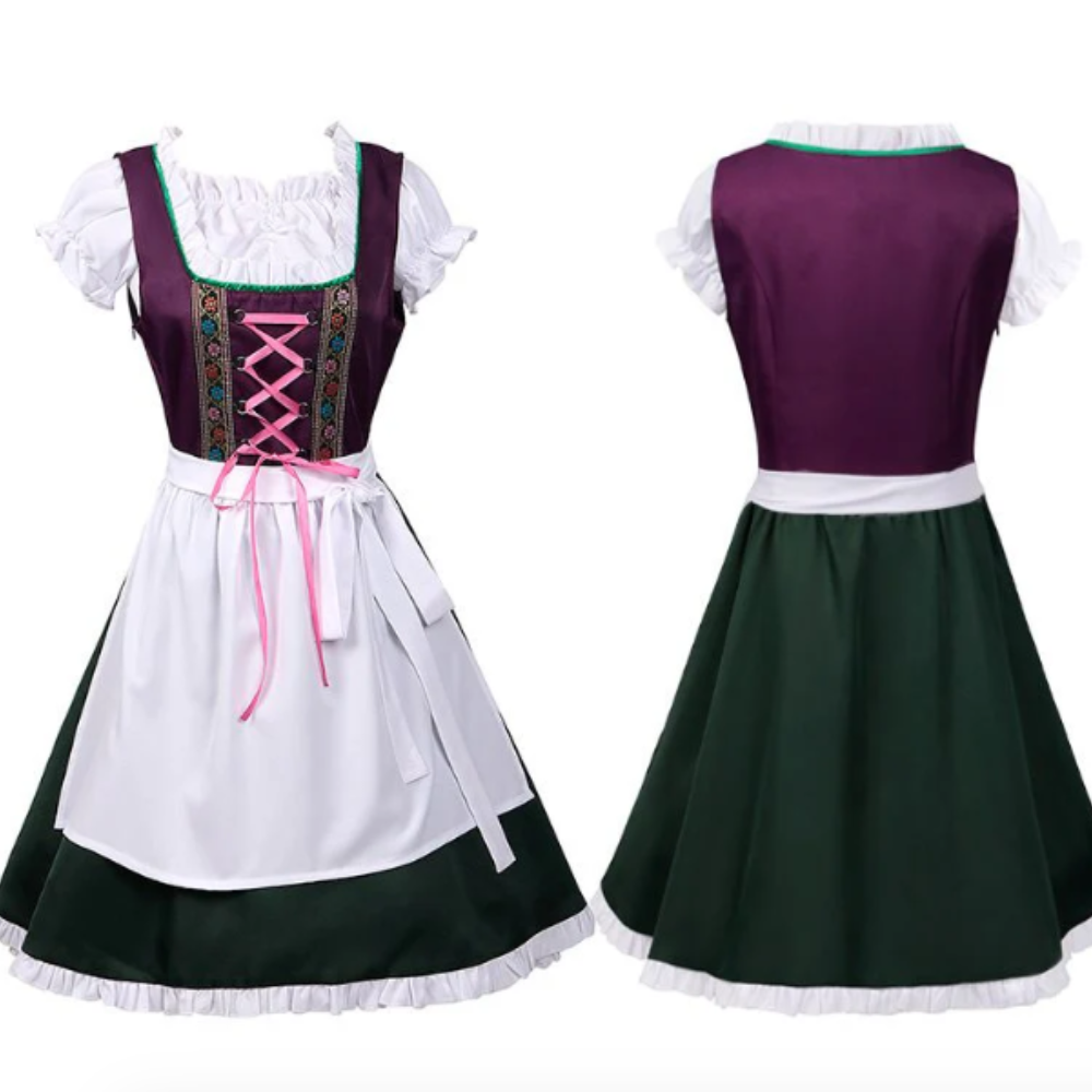 Damen Dirndl Kleid aus Textilmaterial | Reguläre Passform mit Schürze | Schnüroberteil für Oktoberfest & Kulturveranstaltungen | Schmid