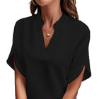 Damen V Ausschnitt Bluse | Kurzarm Bluse in Regulärer Passform für Alltag und Freizeit | Leichtes Design | Schmid