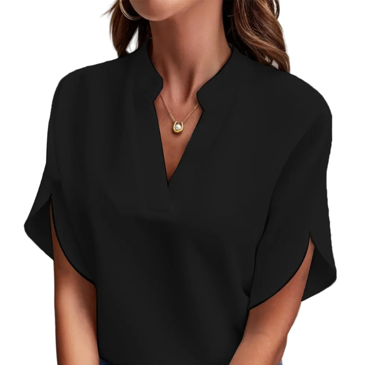 Damen V Ausschnitt Bluse | Kurzarm Bluse in Regulärer Passform für Alltag und Freizeit | Leichtes Design | Schmid