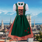 Damen Dirndl Set aus Mischgewebe | Reguläre Passform Trachtenkleidung | Bestickte Schürze mit Schnürung für Oktoberfest | Schmid