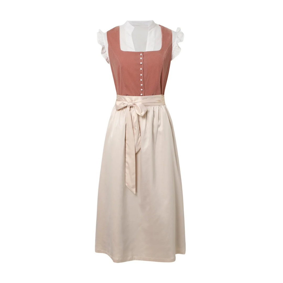 Damen Dirndl Midi-Kleid aus Polyester | Kurzärmliges Bayerisch Inspiriertes Design | Traditionelles Festkleid für Oktoberfest & Themenveranstaltungen | Schmid