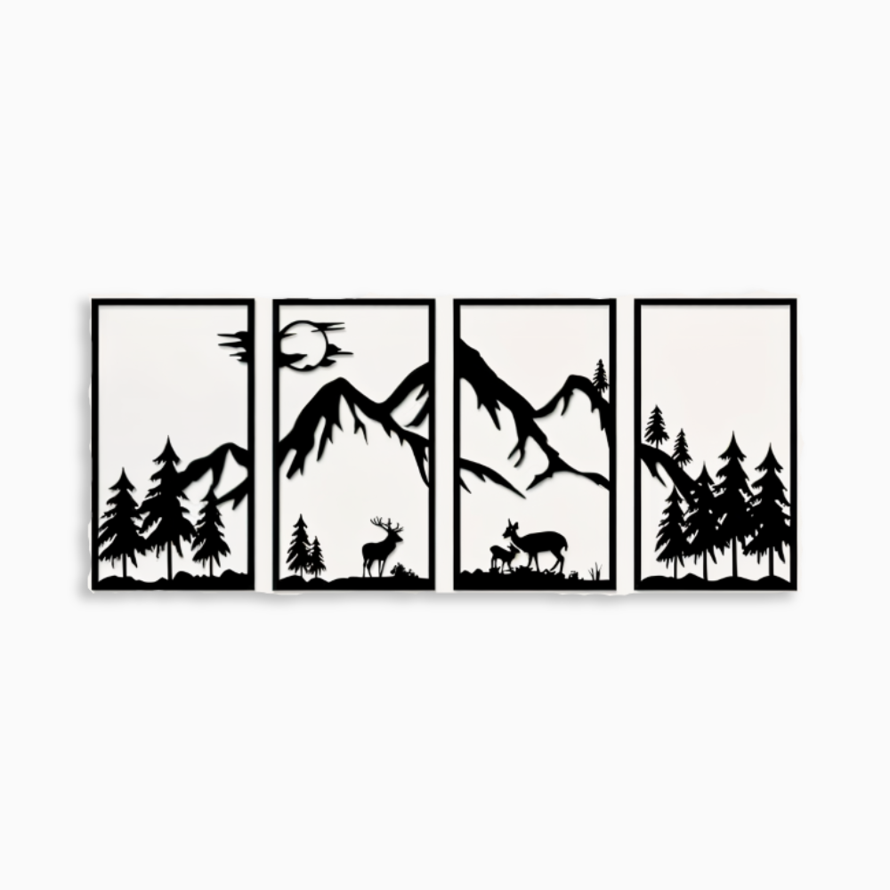 Metall-Wandkunst „ForestPeaks“ – 4-teiliges Bergmotiv-Dekor