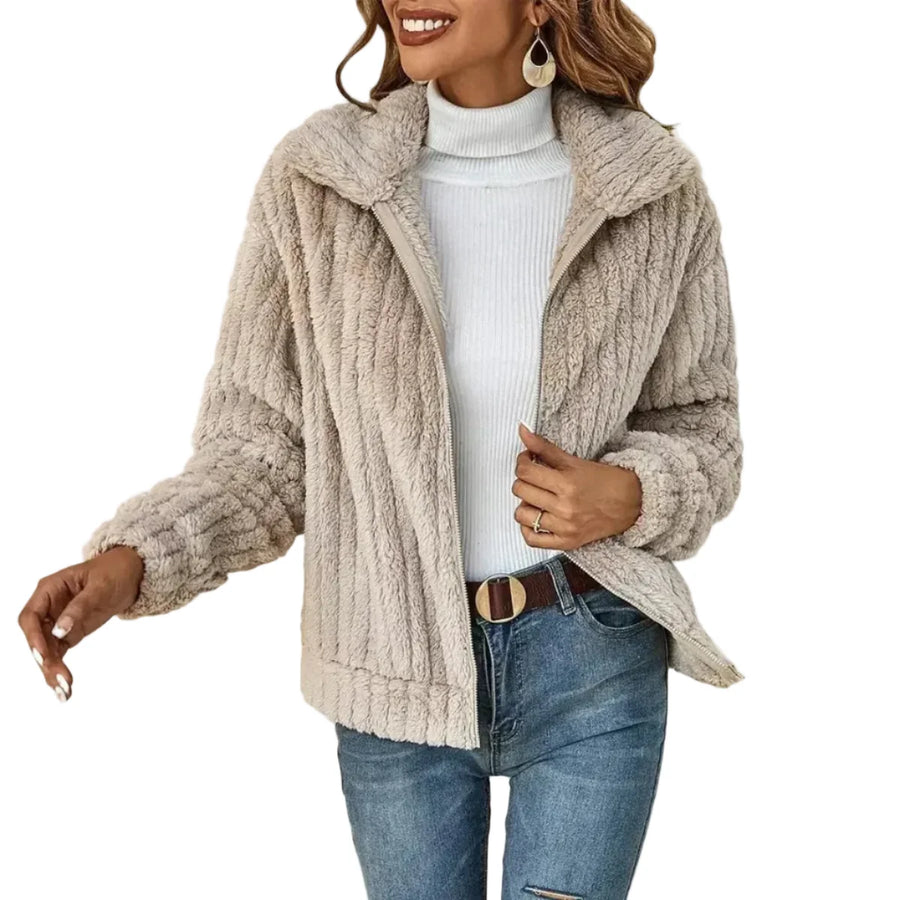 Damen Kunstpelzjacke | Weiche Flauschige Textur mit Frontreißverschluss | Lässige Langarm-Oberbekleidung für Herbst & Alltags-Layering | Schmid