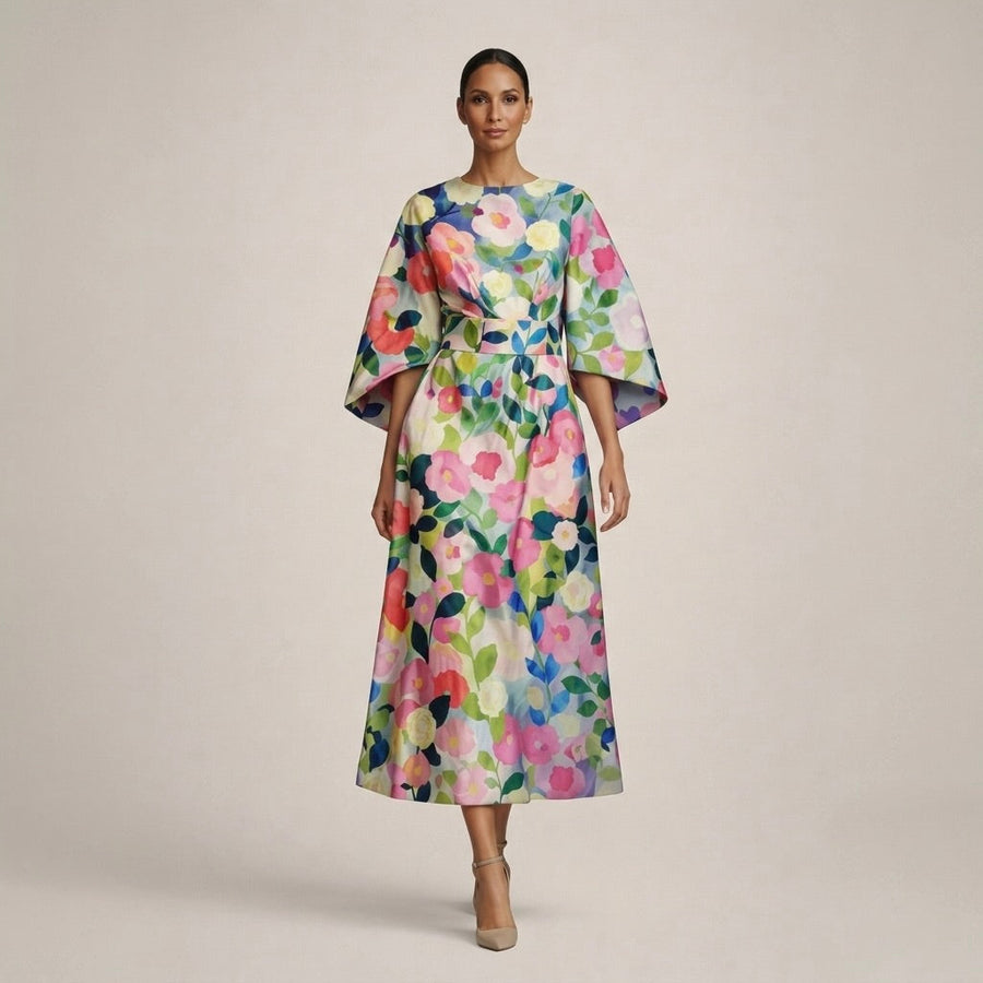 Ewa – Damen Midi Kleid mit Blumenmuster