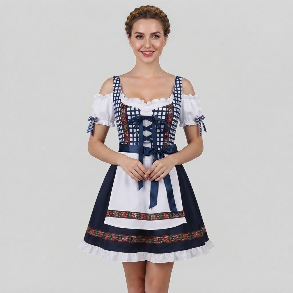 Damen Dirndl-Kleid aus Polyester | Rechteckiger Ausschnitt & Schürze | Bayerisch Inspiriertes Kostüm für Oktoberfest & Feste | Schmid