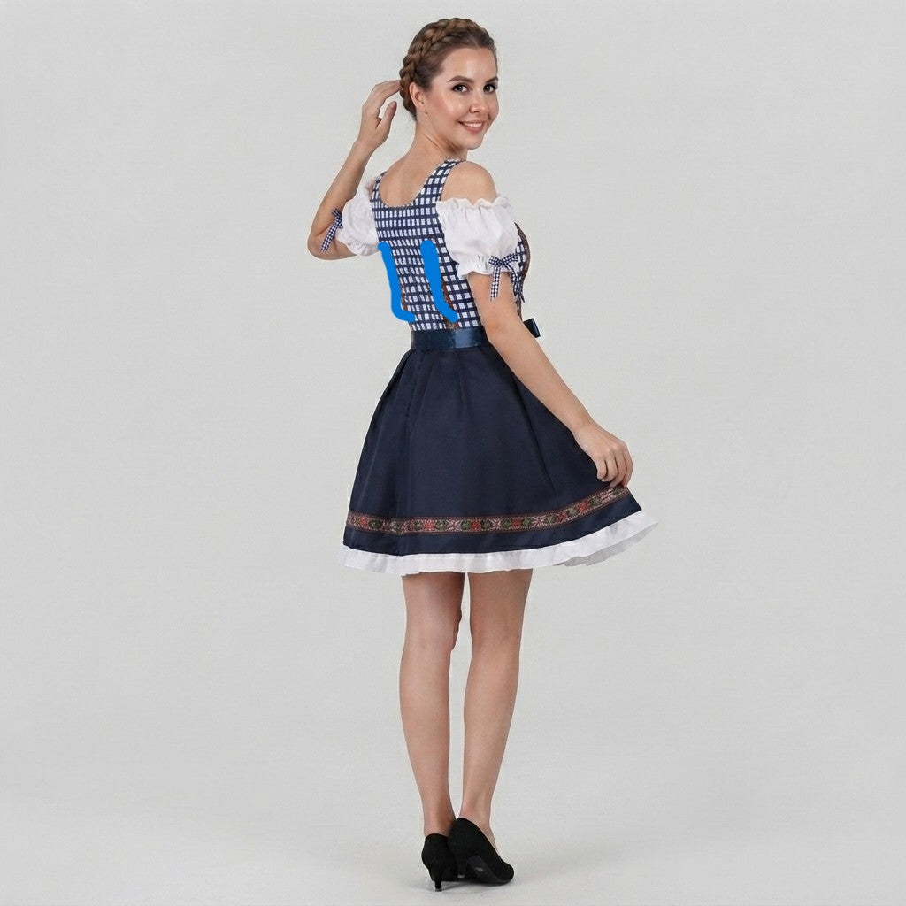 Damen Dirndl-Kleid aus Polyester | Rechteckiger Ausschnitt & Schürze | Bayerisch Inspiriertes Kostüm für Oktoberfest & Feste | Schmid