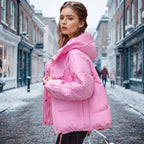 Damen Pufferjacke mit Kapuze | Polyester mit Oversized-Passform & Großen Fronttaschen | Verstellbarer Kordelzugsaum zum Schichten | Schmid