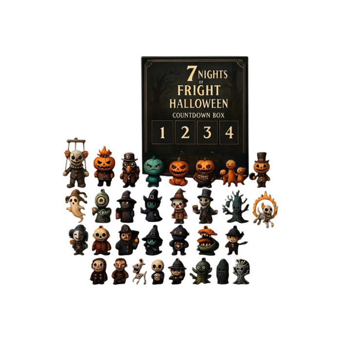 Halloween Countdown Box PVC-Mix | 31 Mini Figuren & Dekorationen | 30 × 24 × 2,8 cm Saisonales Countdown-Set | Schmid