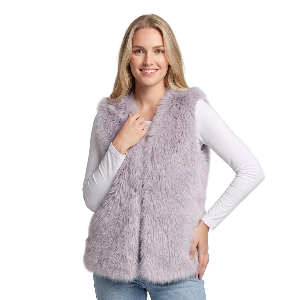 Damen Kunstpelzweste aus Polyester | Lockere Passform & Offene Front | Ärmellose Weste für Herbst- & Winter-Lagenlooks | Schmid