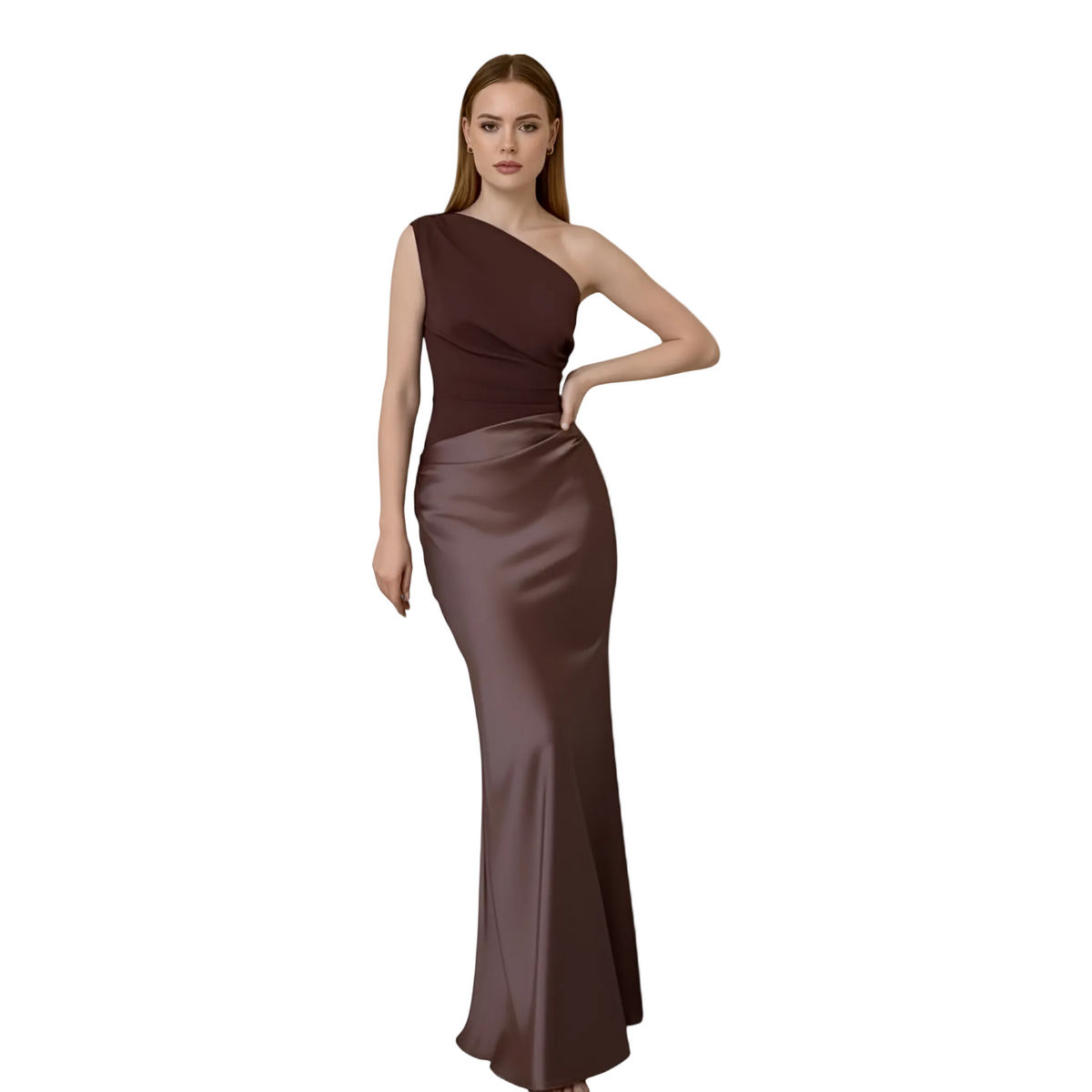 Damen Maxi-Kleid aus Satin | Asymmetrische Schulter & Rückenfreies Design | Ärmelloses Bodycon-Kleid für Partys & Abendveranstaltungen | Schmid