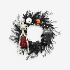 Halloween Kranz aus Kunststoff | Hängendes Skelett- und Kürbisdesign | Tür- & Wanddekoration für Innen und Überdachte Außenbereiche | Schmid