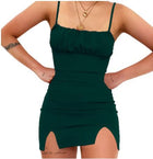 Damen Maxikleid aus Polyester | Ärmelloses Maxikleid | Doppelte Frontschlitze und Verstellbare Träger für Sommer und Festliche Anlässe | Schmid